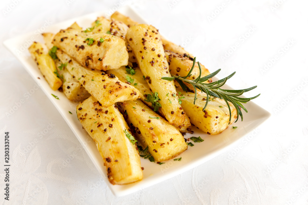 Roasted Parsnips with Wholegrain Mustard and Rosemary