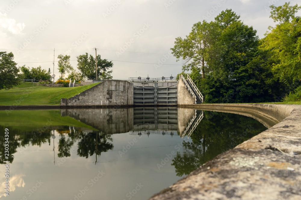 Holding pond at a canal lock