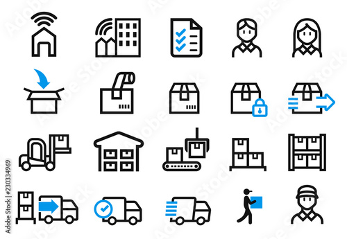 Step of delivery service from the company to customer's home(icon concept). shopping online order.