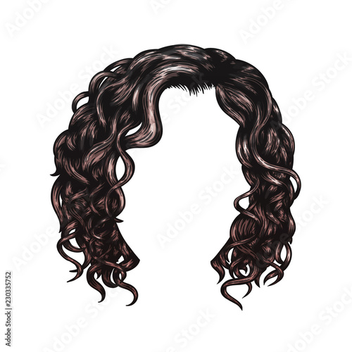 Brown curly hairstyle. Vector isolated eps10 illustration.