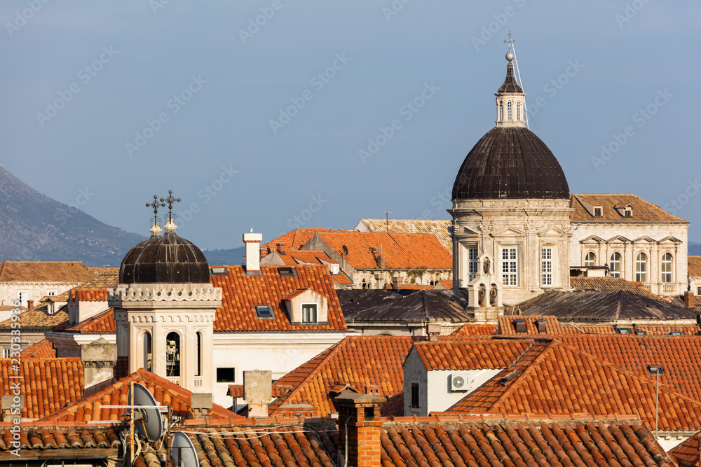 Cathedral of the Assumption in Dubrovnik, Croatia, originated in the 12th century, destroyed in the 1667 earthquake, rebuilt in the Baroque style in 1713.