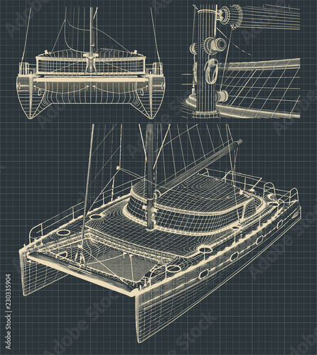 Drawings of a modern catamaran