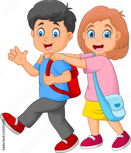 Happy kids going to school
