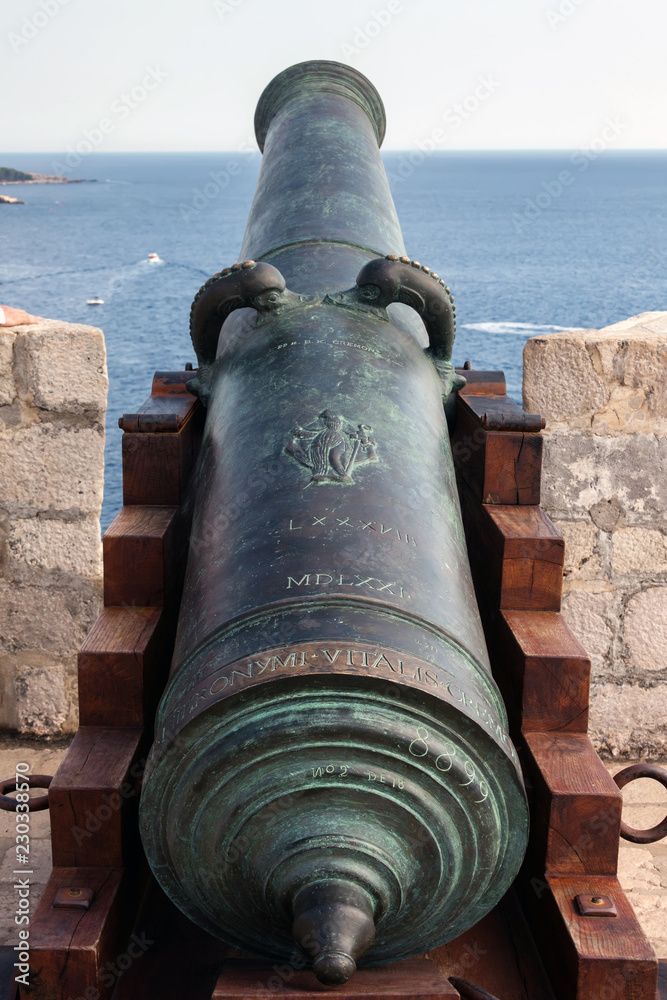 16th century bronze canon in the Fort Lawrence, Dubrovnik, Croatia 16th century bronze canon in the Fort Lawrence, Dubrovnik, Croatia