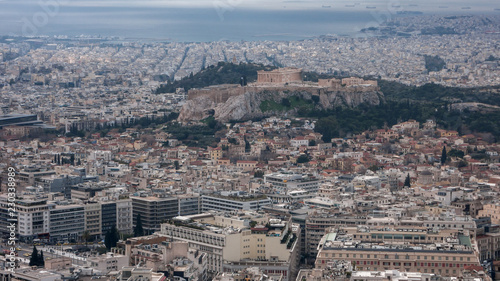 Amazing Panoramic view of the city of Athens from Lycabettus hill, Attica, Greece