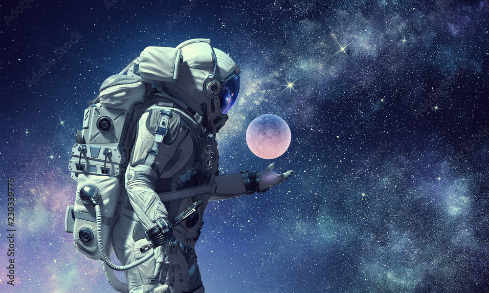 Fototapeta premium Spaceman and his mission. Mixed media
