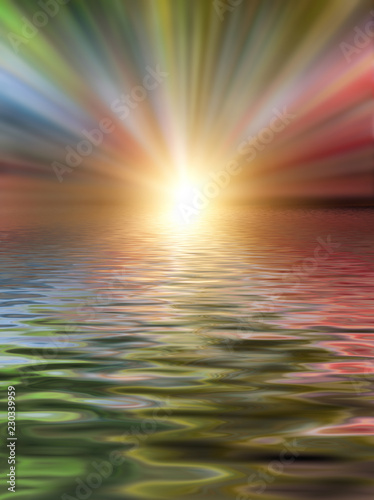 Soft and blurred colorful surface of water rippled reflection and sky background