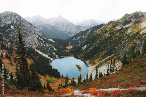 mountain and lake