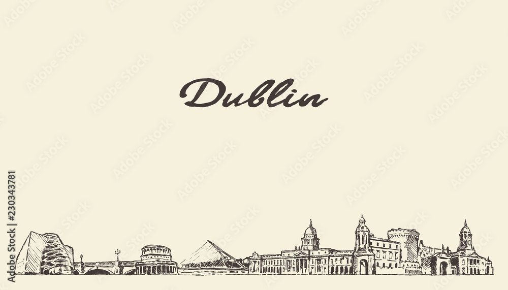 Fototapeta premium Dublin skyline, Ireland vector city drawn sketch