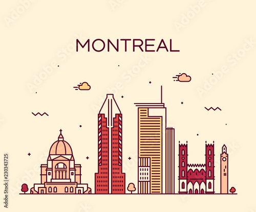 Montreal city skyline Quebec Canada vector linear