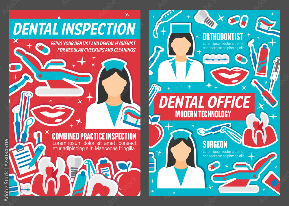 Naklejka premium Dentist clinic and dental healthcare care poster