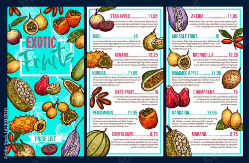 Exotic fruits market sketch menu price