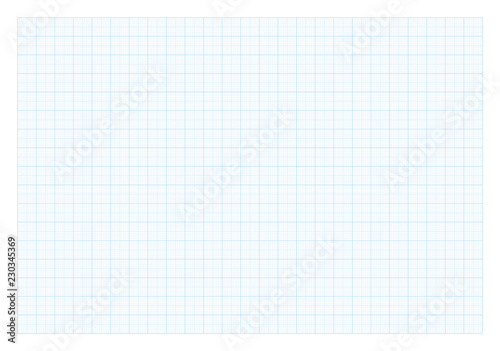 Graph paper sheet with blue pattern on transparent background and soft shadow. Vector.