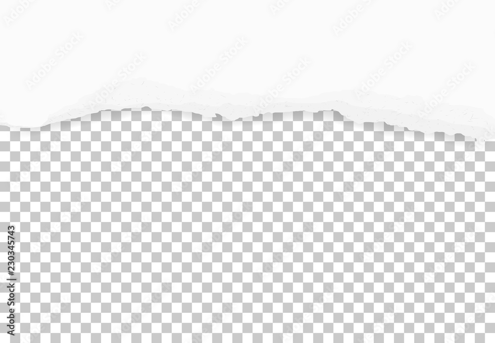 Torn paper edges for background with area for copy space. Ripped paper texture on transparent background. Vector.