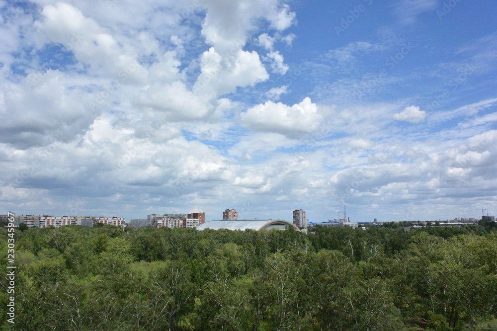 The view from the ferris wheel at the park and the city of Omsk