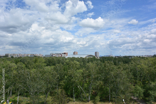 The view from the ferris wheel at the park and the city of Omsk
