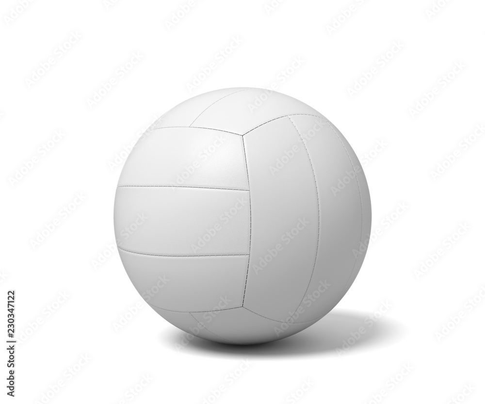 3d rendering of a single white volleyball ball with a shadow lying on a white background.