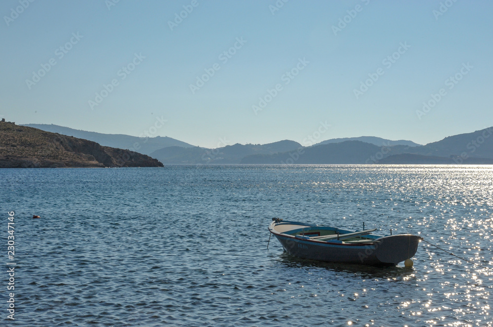 Boat floating in the Mediterranean Sea