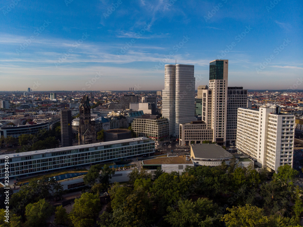 Fototapeta premium Drone view on skyscrapers in Berlin
