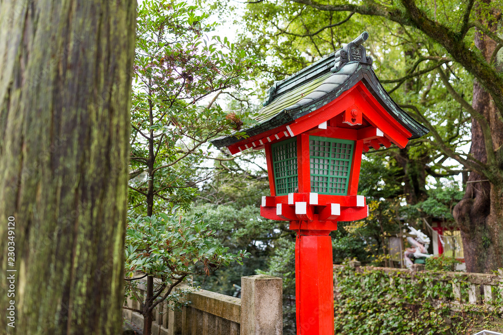 Red lamp in Japanese temple in the garden Red lamp in Japanese temple in the garden