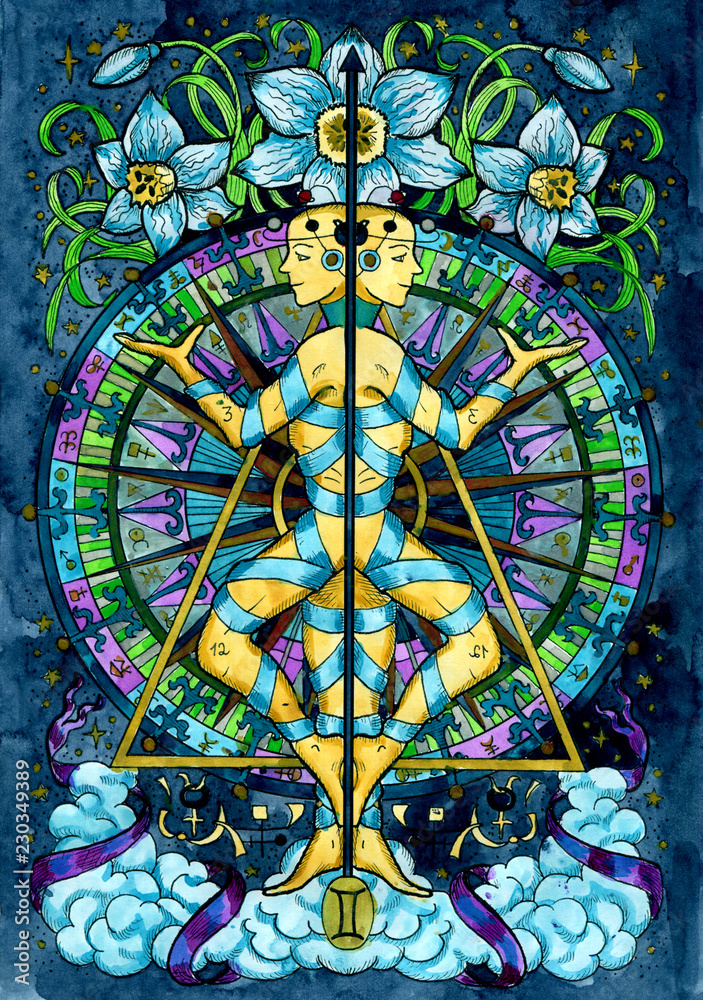 Gemini or Twins. Zodiac sign, Hand drawn fantasy graphic illustration. Occult mystic drawing with horoscope symbol, astrology concept Gemini or Twins. Zodiac sign, Hand drawn fantasy graphic illustration. Occult mystic drawing with horoscope symbol, astrology concept