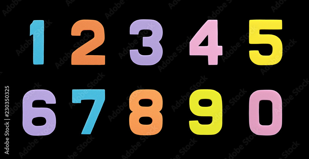Set collection Arabic number symbol of sponge rubber isolated over black background. Set collection Arabic number symbol of sponge rubber isolated over black background.