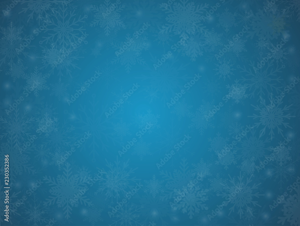 Blue Cover, Banner or Background with Snowflakes.