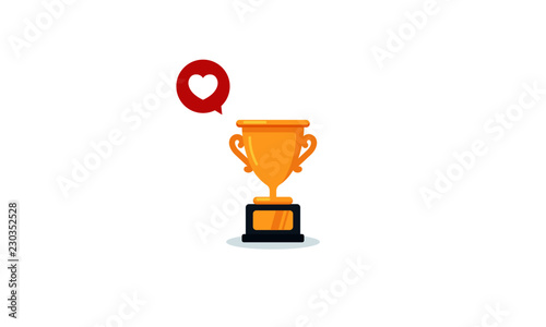 Simple Flat Smiling Face Love Trophy Vector Illustration with Heart Icon