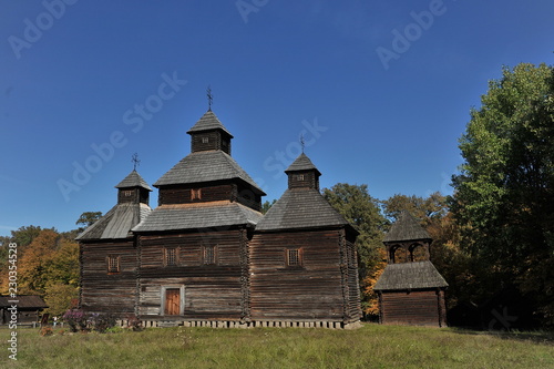 Wooden church in the countryside.