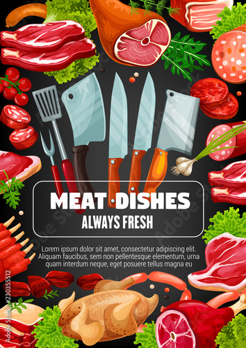 Meat sausage dishes, butcher cooking cutlery
