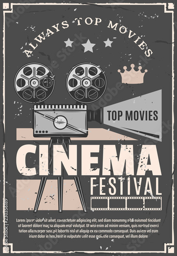 Cinema movie festival vector retro camera poster