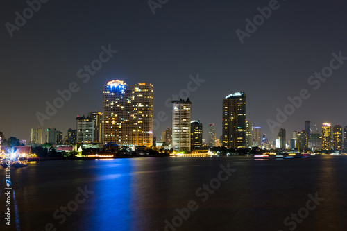 light of city on  the river at night © pandaclub23