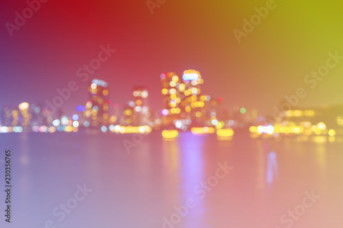 light bokeh of city on the river at night