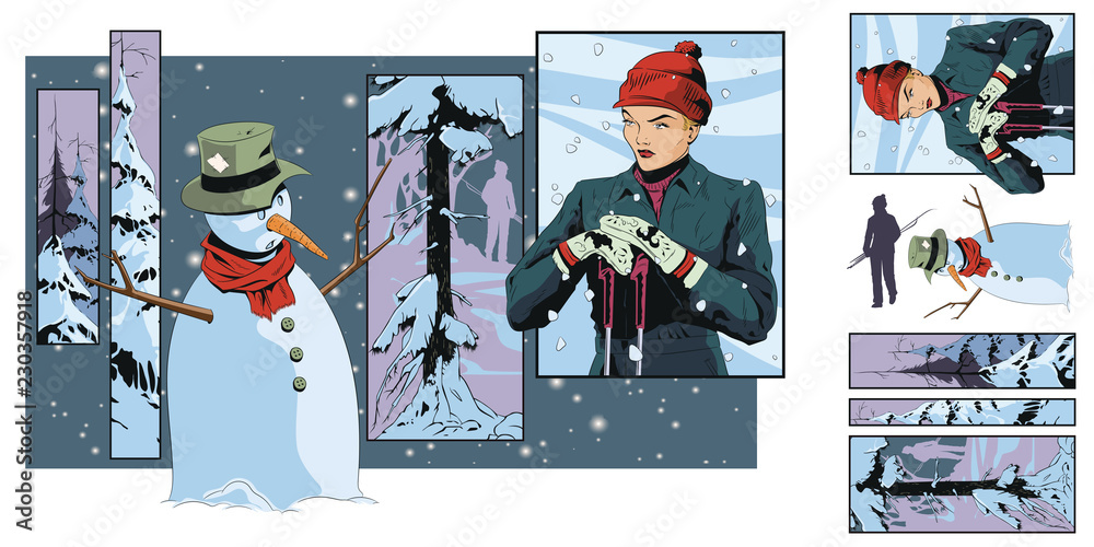 Obraz premium Collage on theme christmas and new year. Stock illustration.