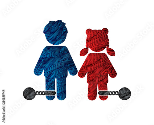 Stop Child abuse ,Children with chain and ball icon graphic vector.