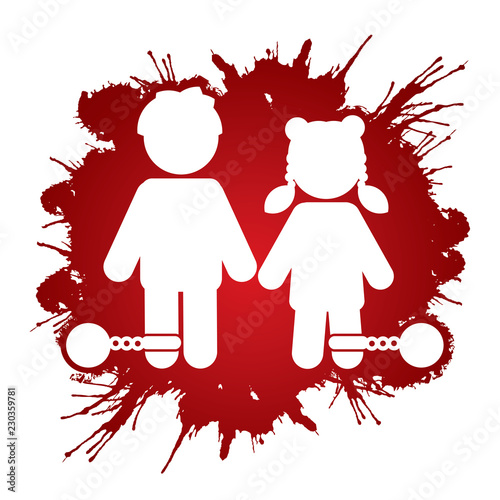 Stop Child abuse ,Children with chain and ball icon graphic vector.