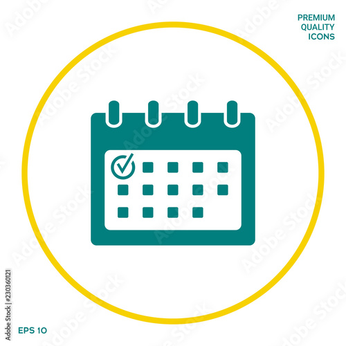 Calendar icon with check mark. Graphic elements for your design