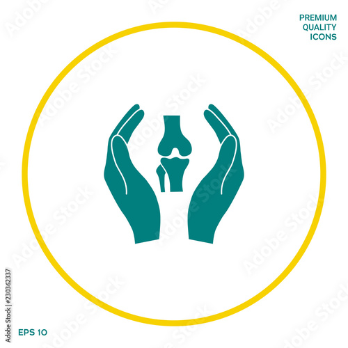 Hands holding knee-joint - protection icon. Graphic elements for your design