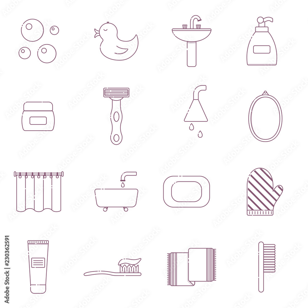 Vector illustration with flat line cartoon bathroom background Vector illustration with flat line cartoon bathroom background