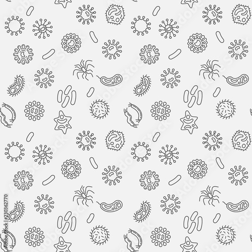 Bacteria vector minimal seamless pattern in thin line style