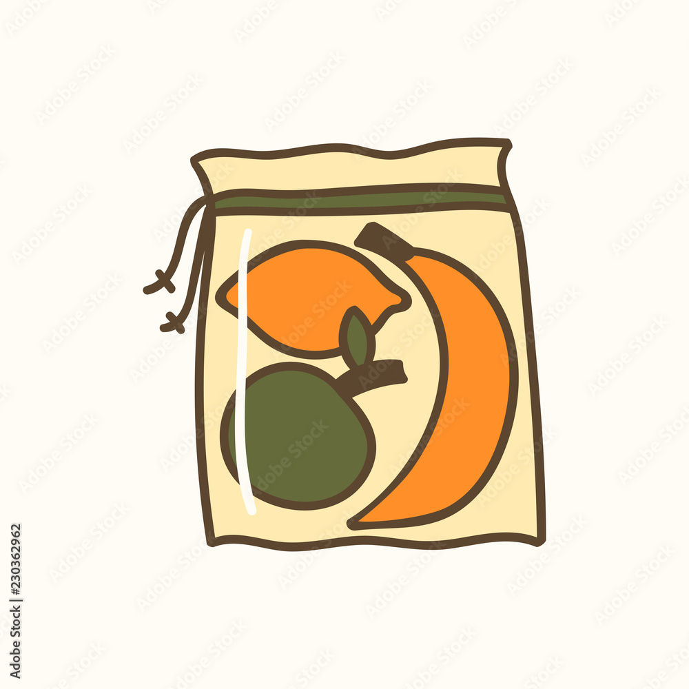 Vector illustration with cartoon cotton bag icon