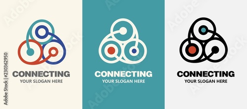 Abstract business company logo. Corporate identity design element. Technology, Social Media Logotype idea. People connect, Circle segment interaction, integrate geometric concept. Colorful Vector icon