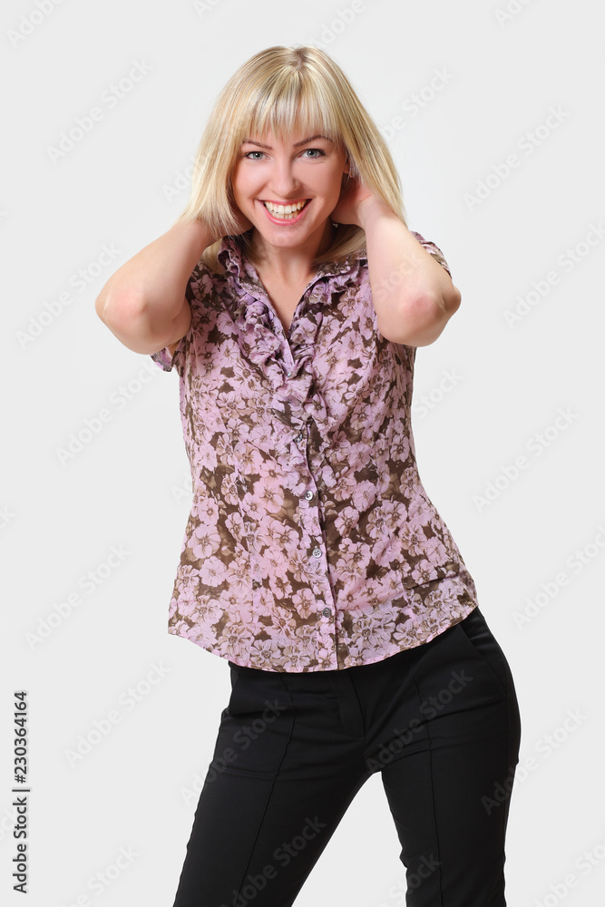 Crazy young blonde woman makes squint for fun Crazy young blonde woman makes squint for fun