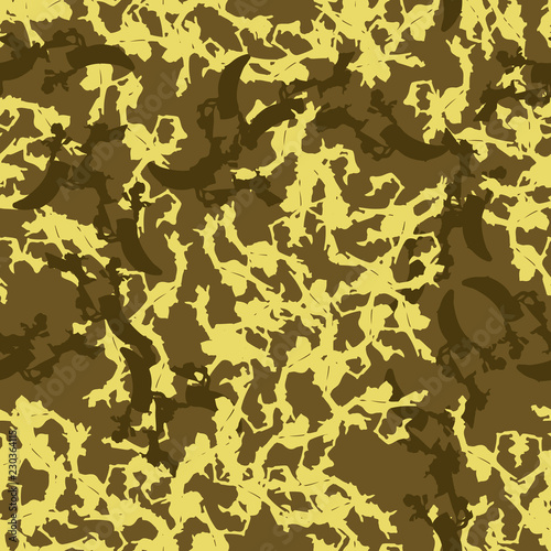 UFO military camouflage seamless pattern in different shades of green and yellow colors