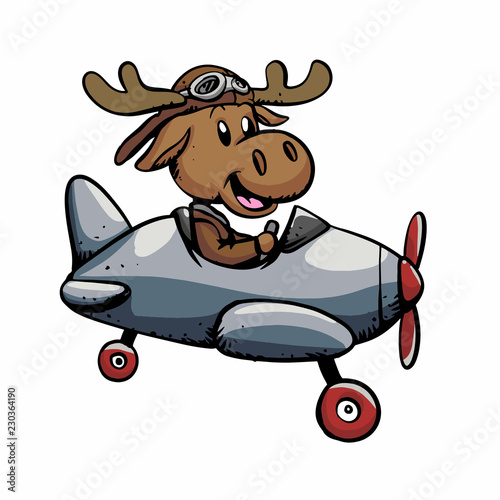 Funny moose aviator vector illustration 