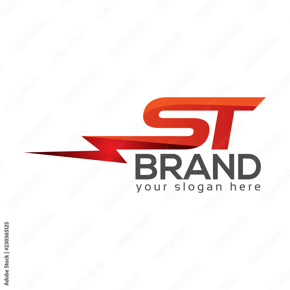 Letter S and T with lightning on white background. logo with a basic gradient, Letter S and T with lightning on white background. logo with a basic gradient,