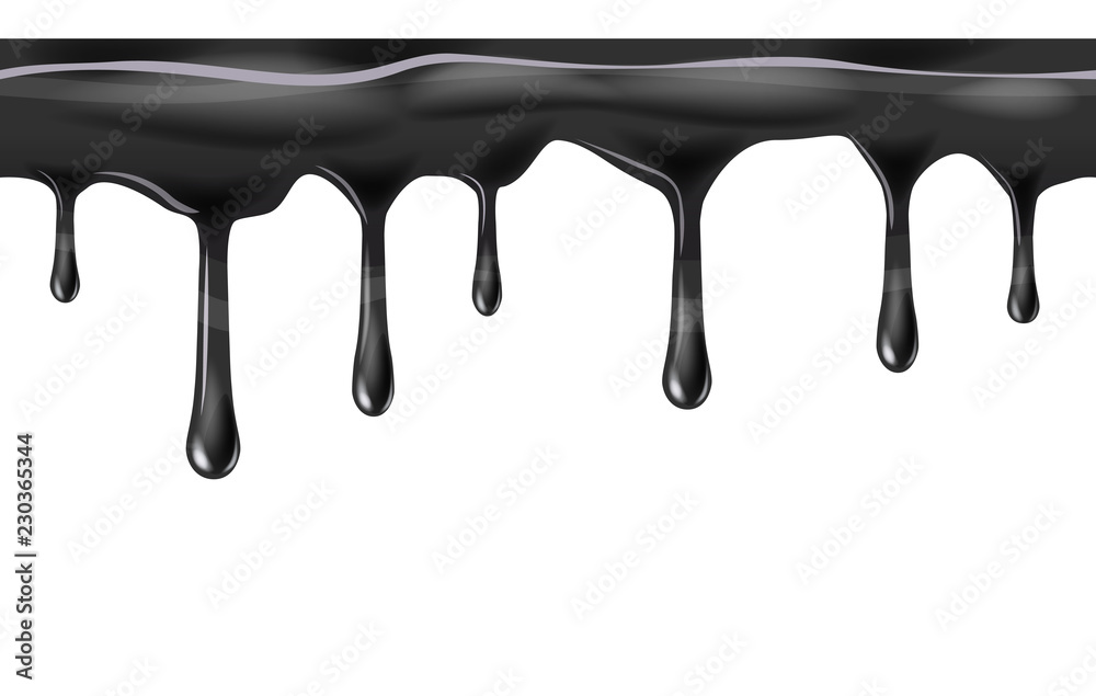 Dripping seamless black, oil, dripps, liquid drop and splash, blood repeatable isolated on white, vector and illustration.