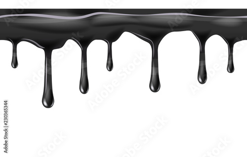 Dripping seamless black, oil, dripps, liquid drop and splash, blood repeatable isolated on white, vector and illustration.