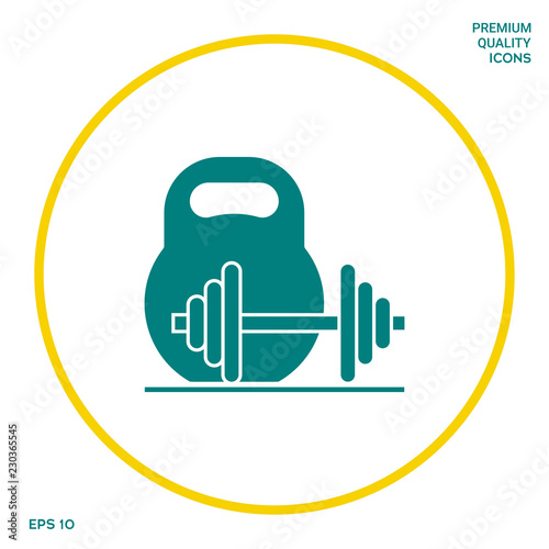 Kettlebell and barbell icon. Graphic elements for your design