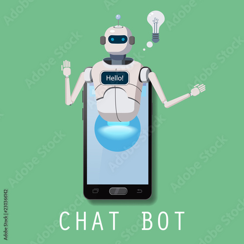 Free Chat Bot, Robot Virtual Assistance On Smartphone Say Hello Element Of Website Or Mobile Applications, Artificial Intelligence Concept Cartoon Vector Illustration